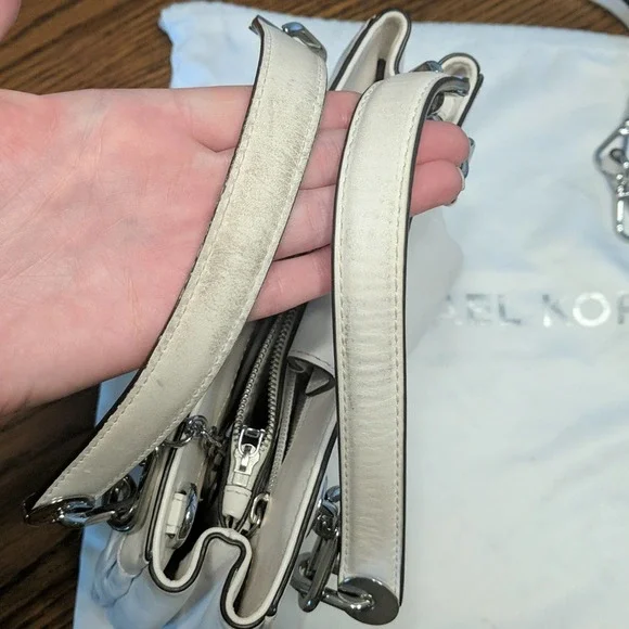 Michael Kors Cynthia Ruffled Leather Small Satchel White - Picture 15 of 16